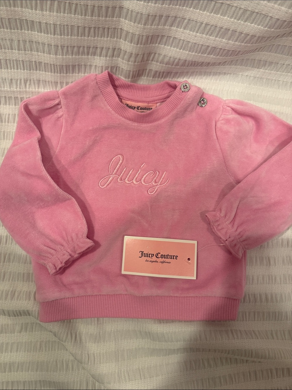 NWT 6/9 month Juicy Couture Pink Velour Girls' Pullover with Embroidered script